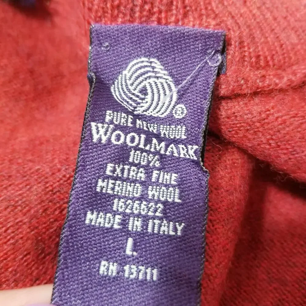 J. Ashford Extra Fine Merino Wool Pullover Red Sweater Made in Italy